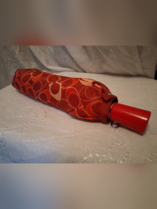 Coach Accessories - Coach Compact Umbrella in Red and Cream Signature Print